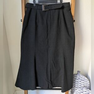 Jones New York Women's Dark Gray Midi Wool Skirt with Belt - Size 14